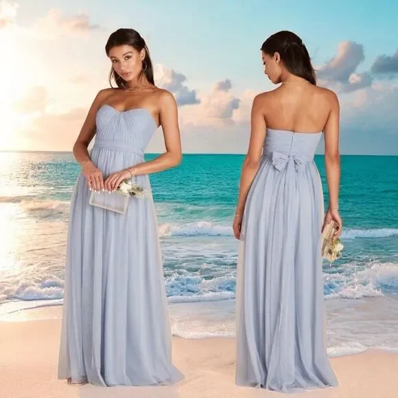 dress colour white gold blue black Princess Mock Neck Floor Length Tulle Flower Girl Dress in Dusty Blue | Dusty Blue / 11-12 Years (160cm) main image 1